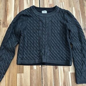 Stylish Black Cable Knit Crew Neck Sweater